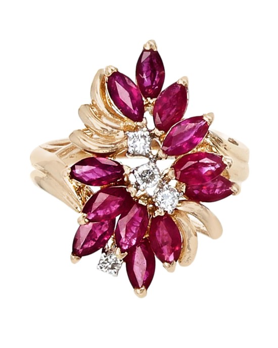 Ruby and Diamond Accent Cluster Ring